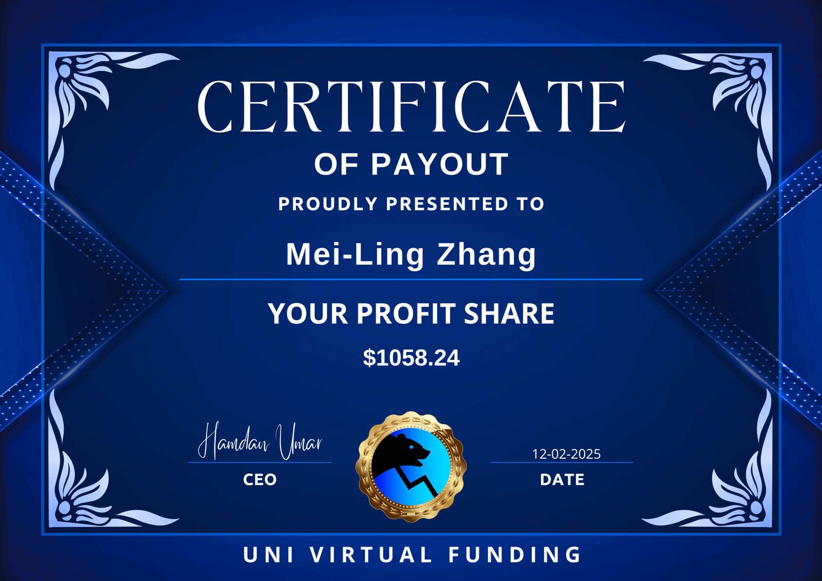 Mei Ling Zhang Certificate