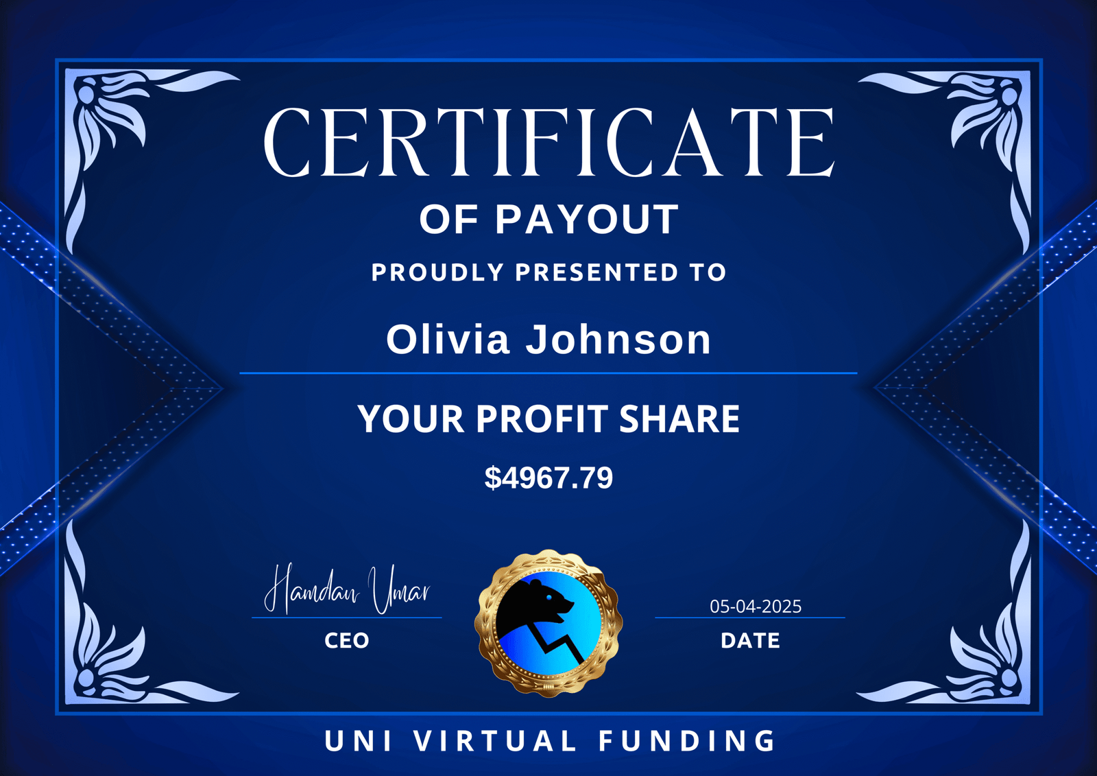 Olivia Johnson Certificate